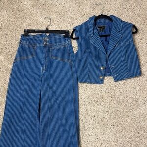 House of Harlow 1960 Blue Striped Wide Leg Pants & Vest Set 4